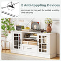 62" Farmhouse TV Stand for 70 Inch TVs, Tall Media Console Table with 2 Glass Doors, Cubbies & Drawer, Storage Cabinet for Living Room
